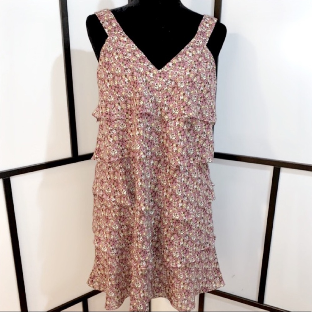 Nine West  Floral Ruffled Layered Lined Dress